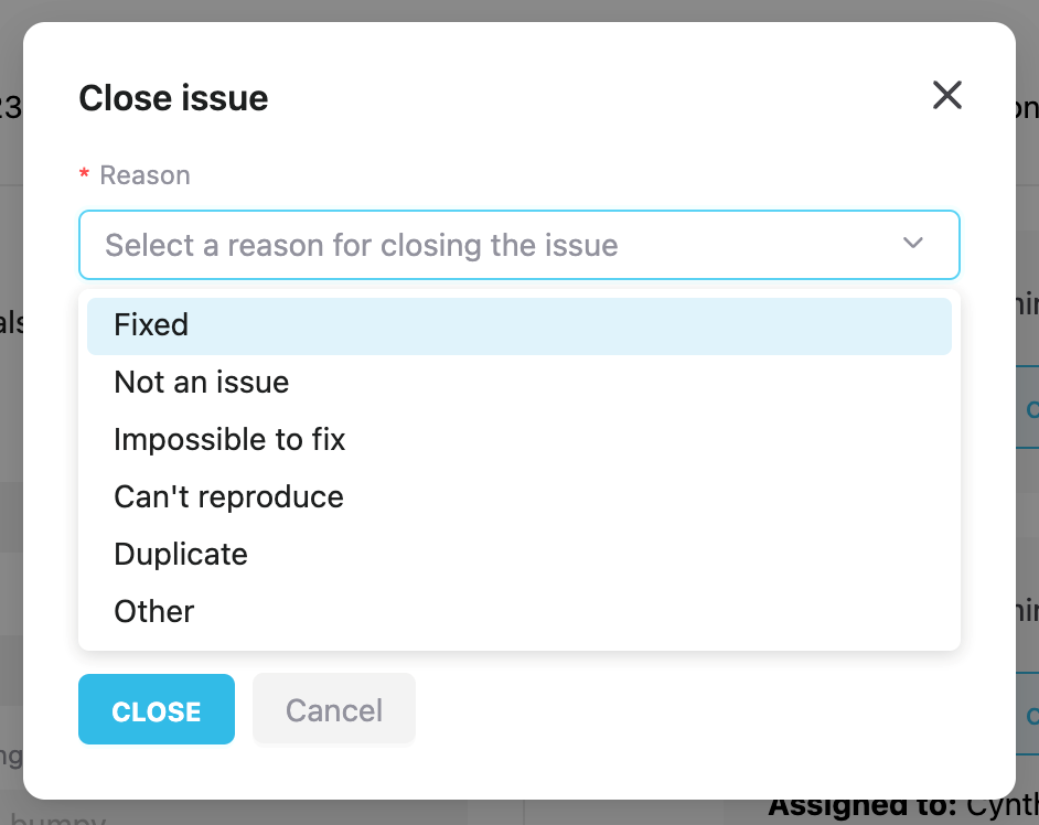 Close reported issue
