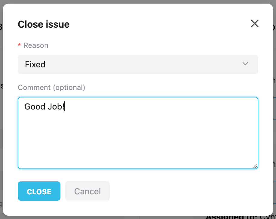 Close reported issue