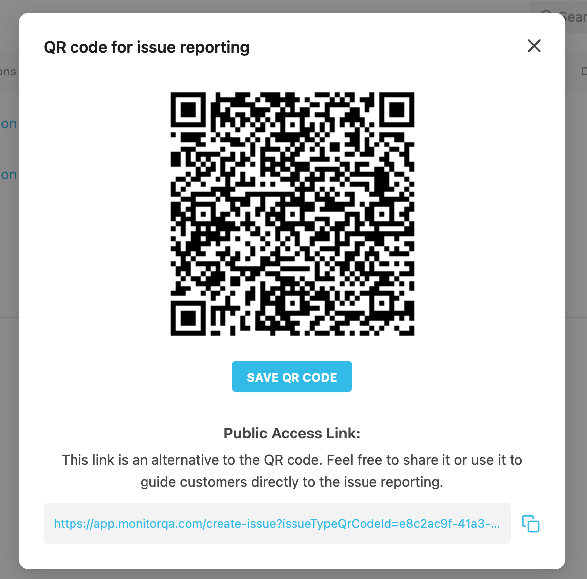 Generate QR code for issue tracking
