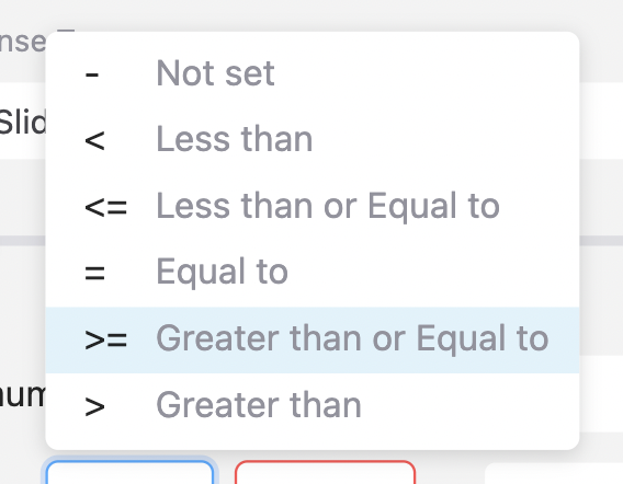 Values greater than or equal to